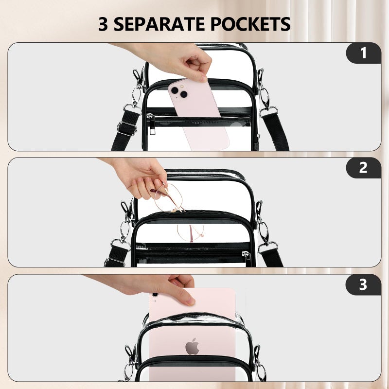 Blvornl Clear Crossbody Bag with Adjustable Shoulder Strap, Stadium Approved PVC Clear Purse Bag with Front Pocket, Clear Messenger Bag for Women and Men for Concerts Sports Events (Clear-XL) - Image 4